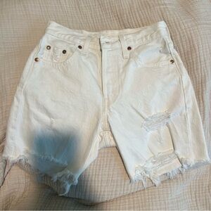 Levi’s 501 White Distressed Denim Shorts